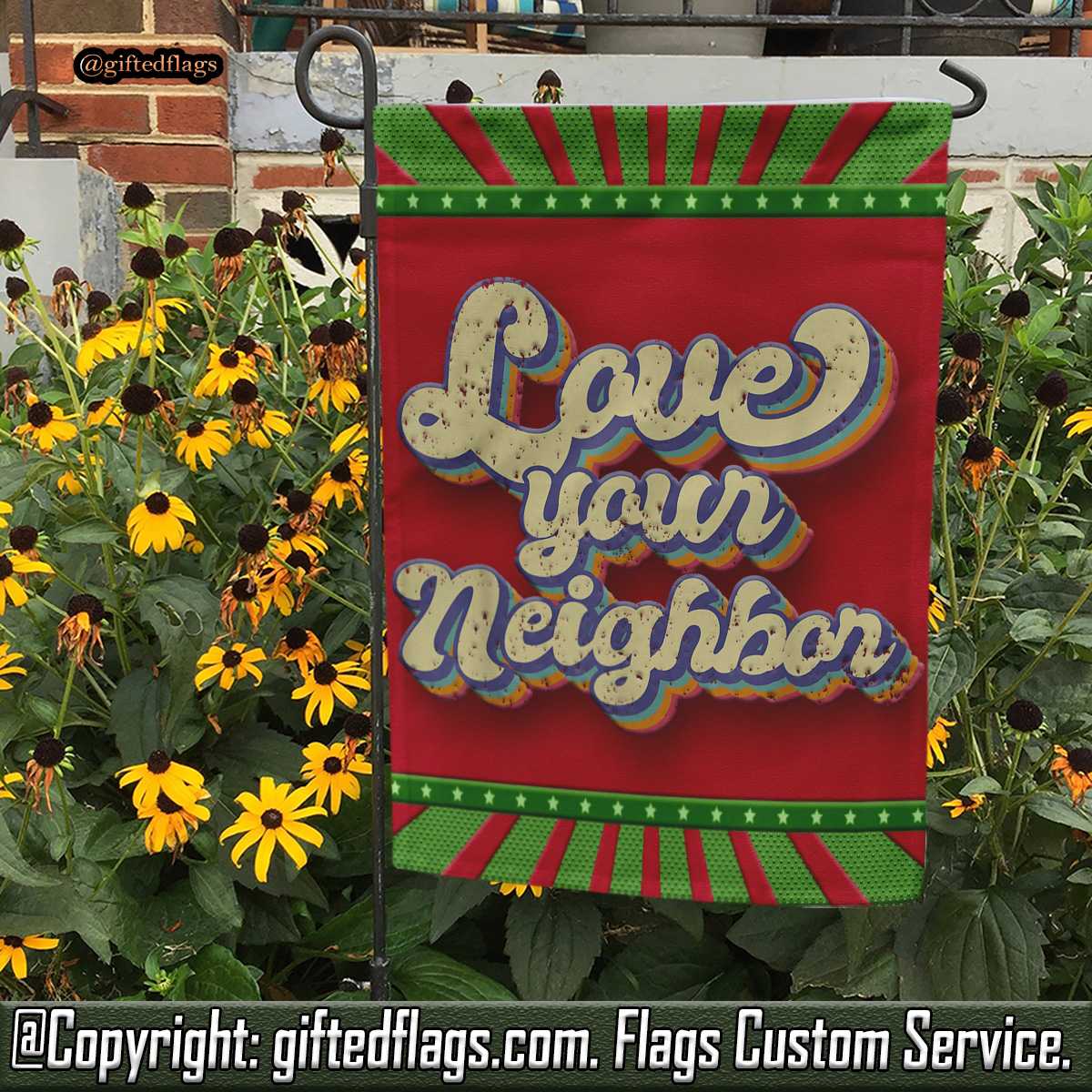 Retro Love Your Neighbor Matthew 19 19 1970s 1980s Garden Flag, House Flag