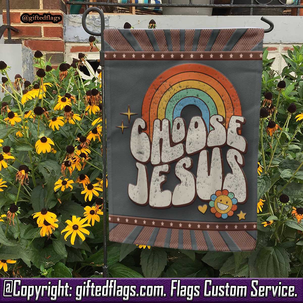 Retro Rainbow Groovy Choose Jesus Christian Religious Garden Flag, House Flag