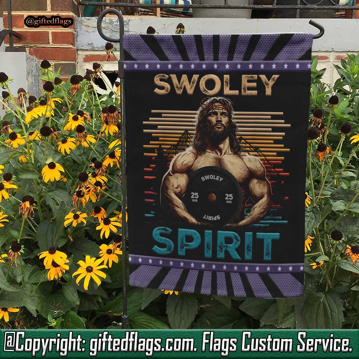 Swoley Spirit Weightlifting Jesus Swoley Spirit Christian Garden Flag, House Flag