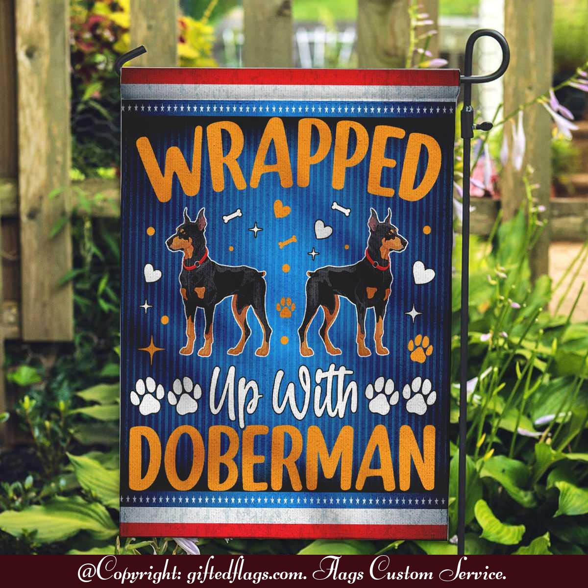 Wrapped Up With Doberman Dog Funny Garden Flag, House Flag