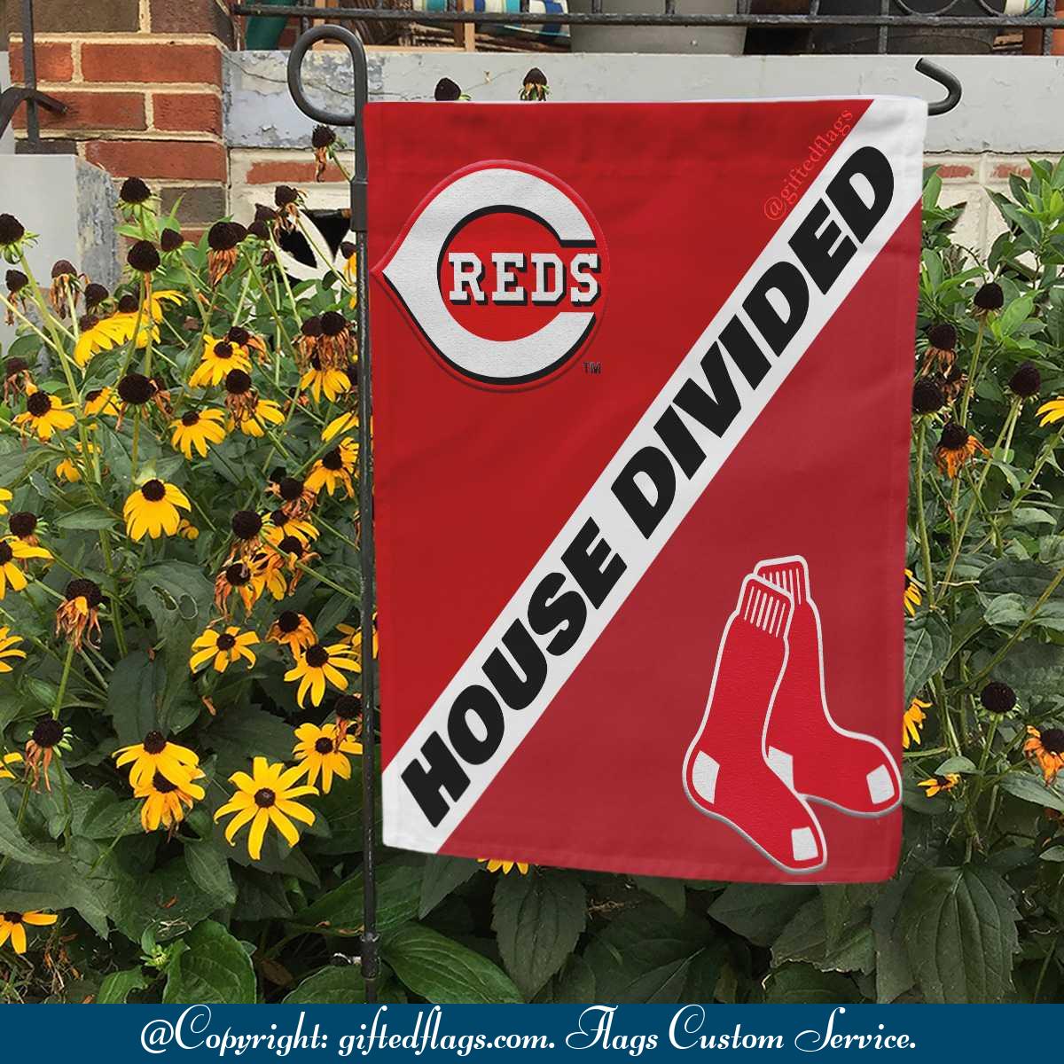 Cincinnati Reds vs. Boston Red Sox House Divided Flag, Reds House Divided Flag