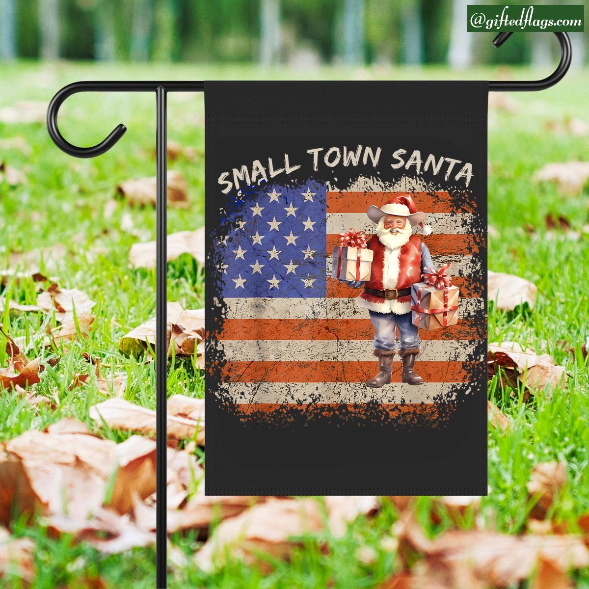 Small Town Country Santa Patriotic Christmas American Garden Flag, House Flag