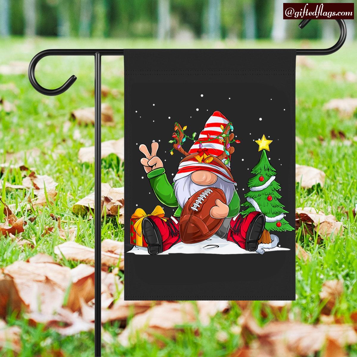 Winter Football Gnome Christmas Garden Flag, House Flag