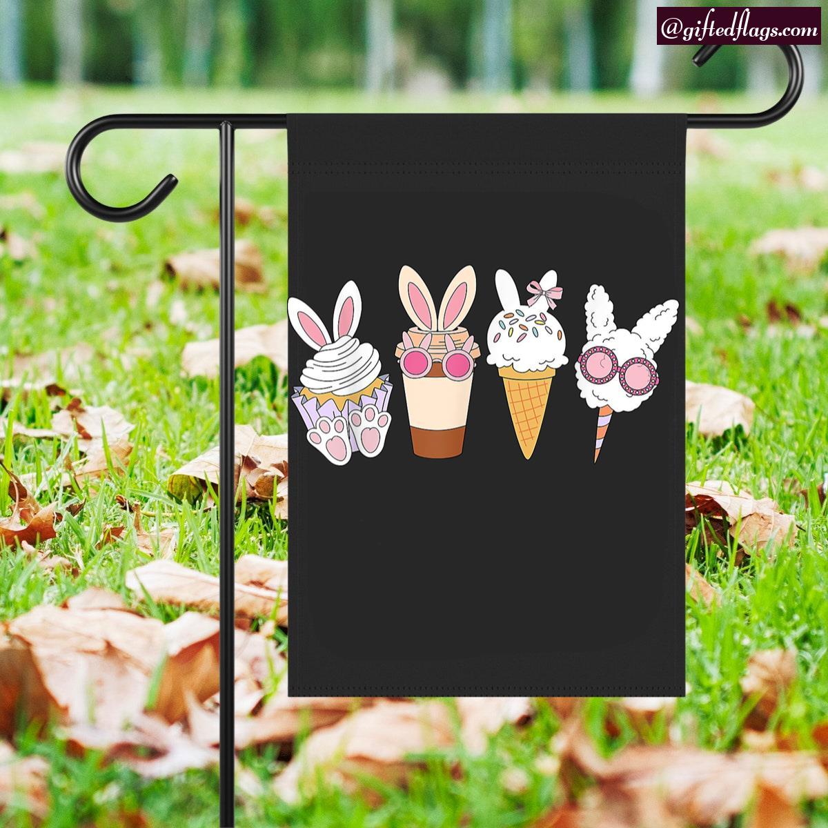 Funny Bunny Ice Cream Happy Easter Lover Egg Hunting Garden Flag, House Flag