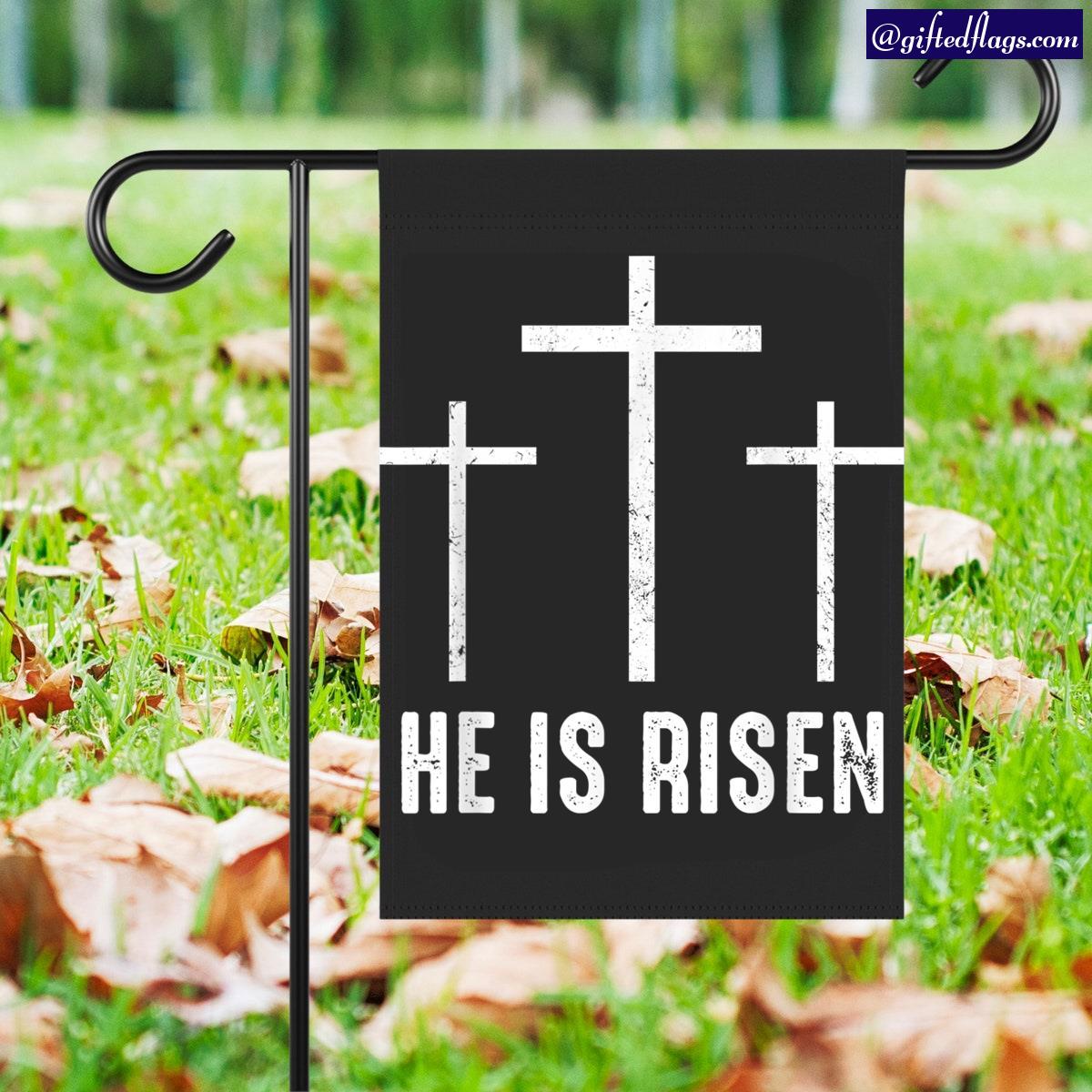 Happy Easter Day He Is Risen Jesus Christian Cross Garden Flag, House Flag