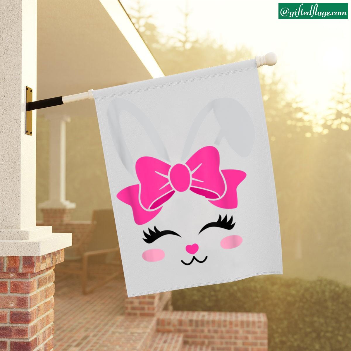 Bunny Face Bow Tie Easter Day Garden Flag, House Flag