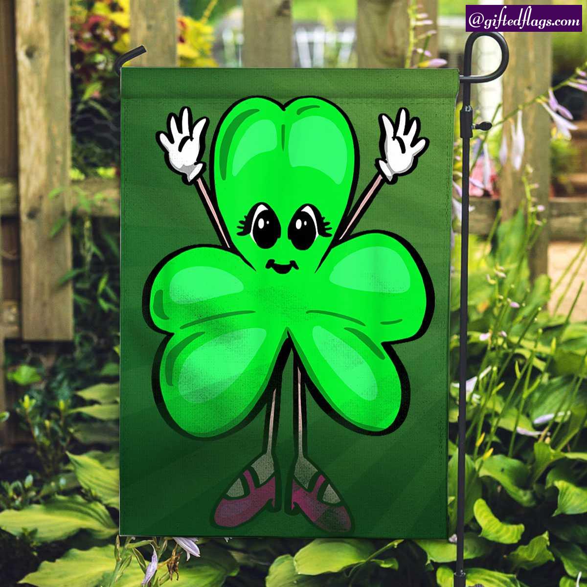 Clovers St Patrick Day Four Leaf Love Funny Nature Garden Flag, House Flag