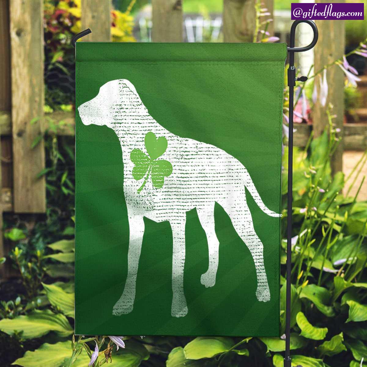 Dalmatian Dog Silhouette Shamrock St Patricks Day Garden Flag, House Flag