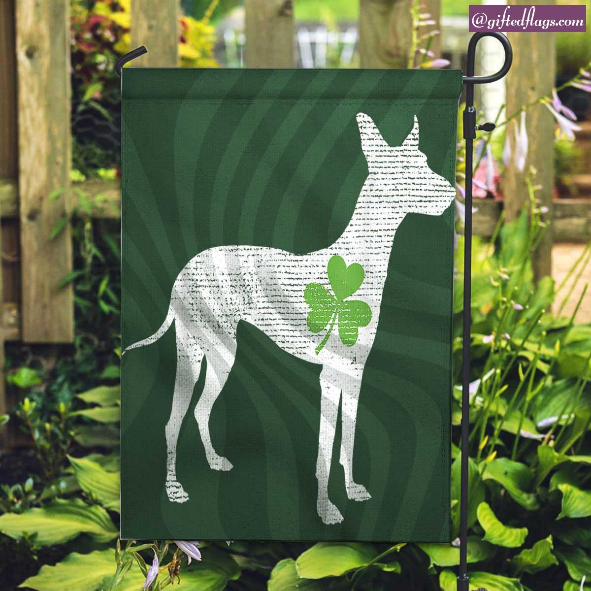 Pharaoh Hound Dog Silhouette Shamrock St Patricks Day Garden Flag, House Flag