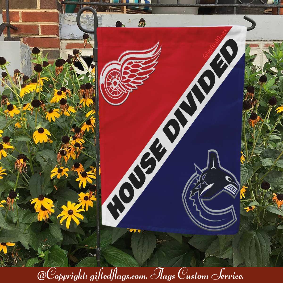 Detroit Red Wings vs. Vancouver Canucks House Divided Flag, Red Wings House Divided Flag