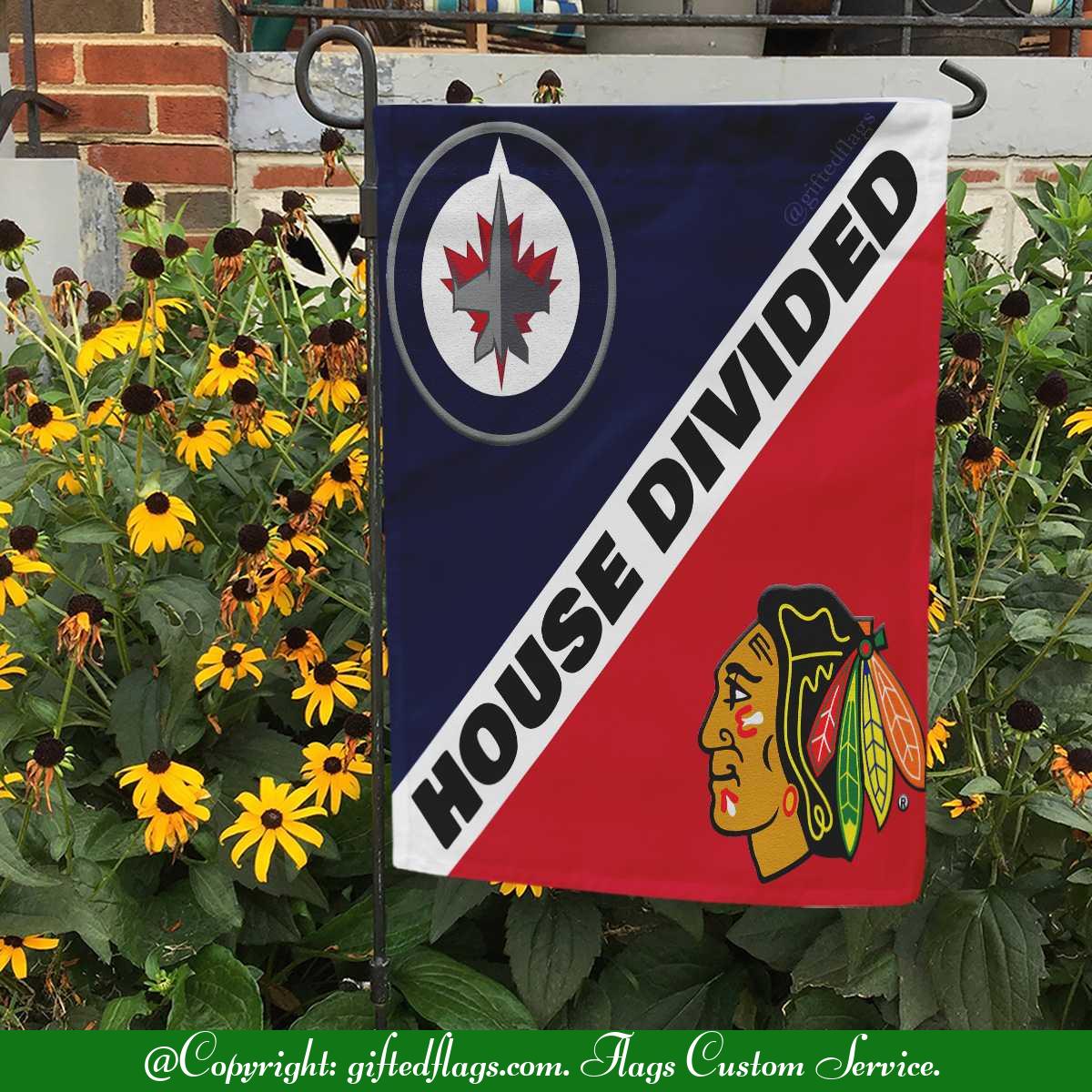 Winnipeg Jets vs. Chicago Blackhawks House Divided Flag, Jets House Divided Flag