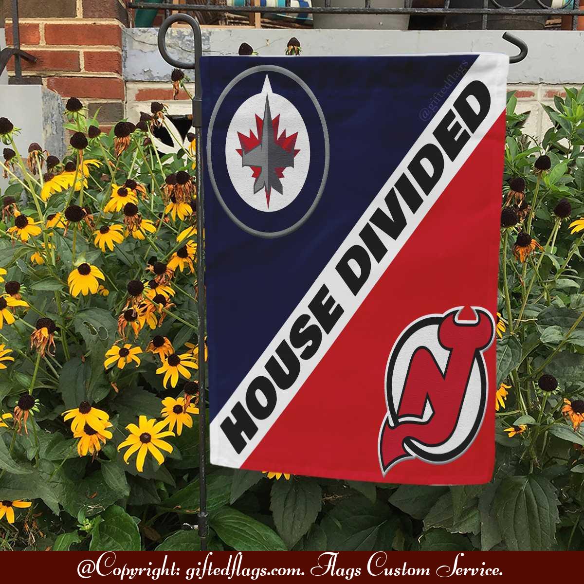 Winnipeg Jets vs. New Jersey Devils House Divided Flag, Jets House Divided Flag