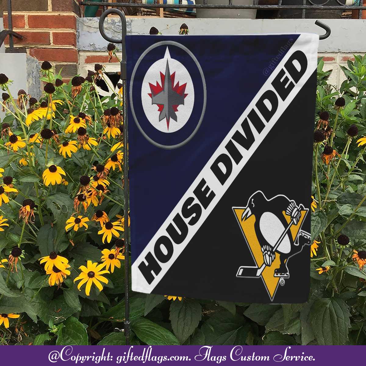 Winnipeg Jets vs. Pittsburgh Penguins House Divided Flag, Jets House Divided Flag
