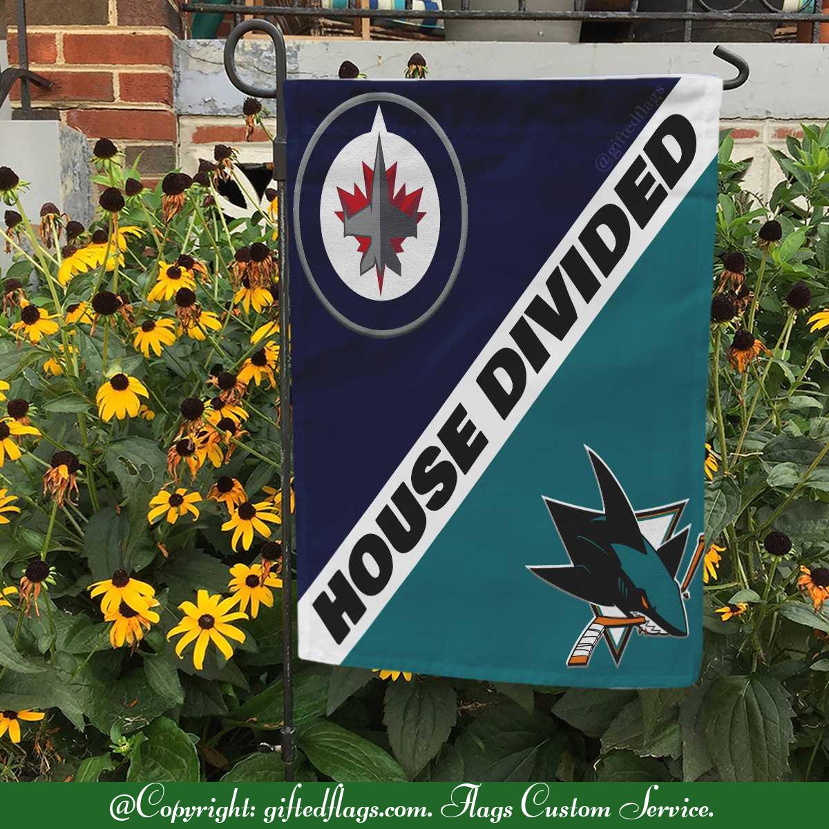 Winnipeg Jets vs. San Jose Sharks House Divided Flag, Jets House Divided Flag