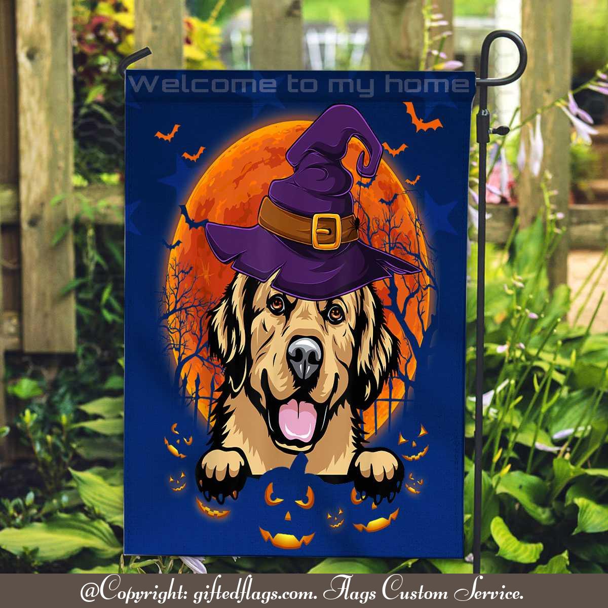 Golden Retriever Witch Halloween Dog Lover Puppy Garden Flag, House Flag