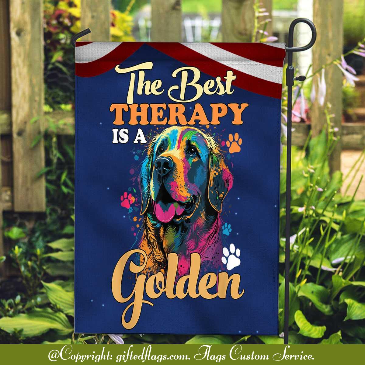 The Best Therapy Is A Golden Retriever Dog Mom Dad Goldie Garden Flag, House Flag