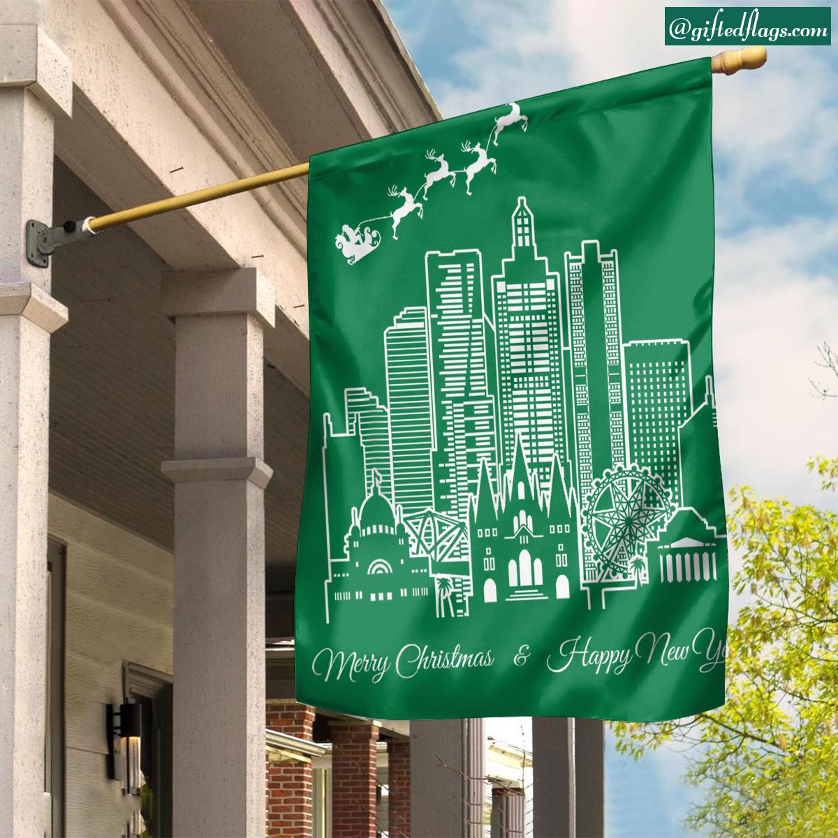 Merry Christmas Happy New Year Melbourne Australia Garden Flag, House Flag