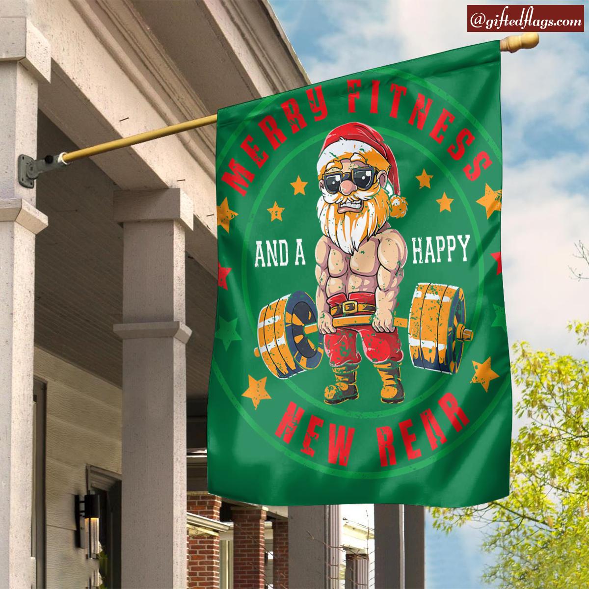 Merry Fitness Happy New Rear Funny Christmas Gym Training Garden Flag, House Flag