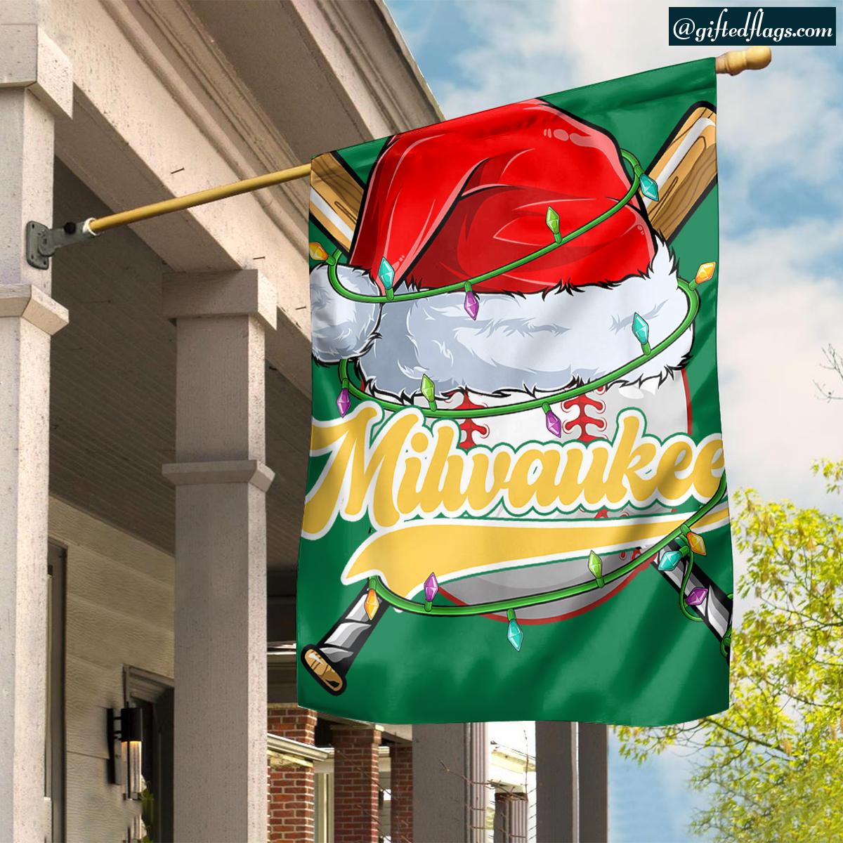Milwaukee Baseball Christmas Santa Hat Family Matching Garden Flag, House Flag
