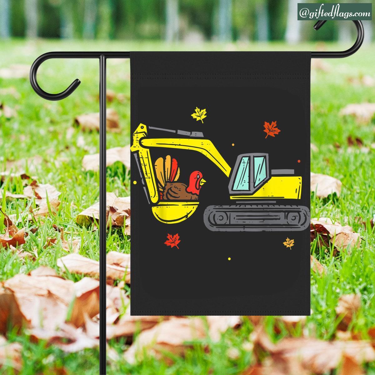 Construction Vehicle Thanksgiving Truck Turkey Garden Flag, House Flag