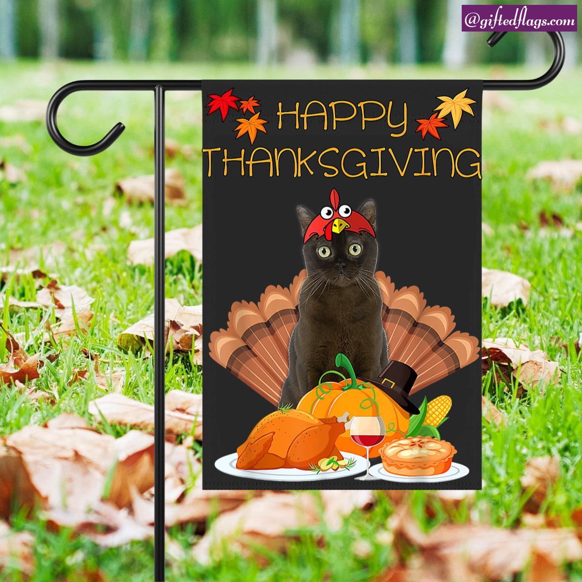 Happy Thanksgiving Day Burmese Cat Gift Funny Turkey Garden Flag, House Flag