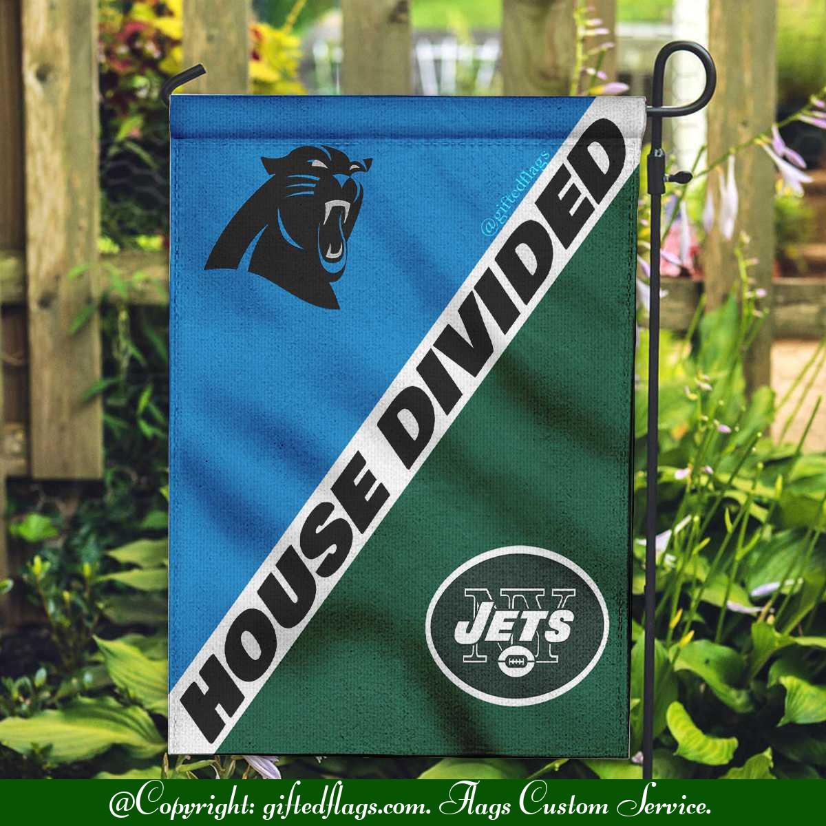 Carolina Panthers vs. New York Jets House Divided Flag, Panthers House Divided Flag