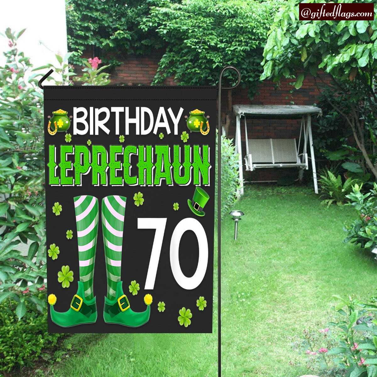 70th Birthday Leprechaun St Patrick Day Irish Garden Flag, House Flag