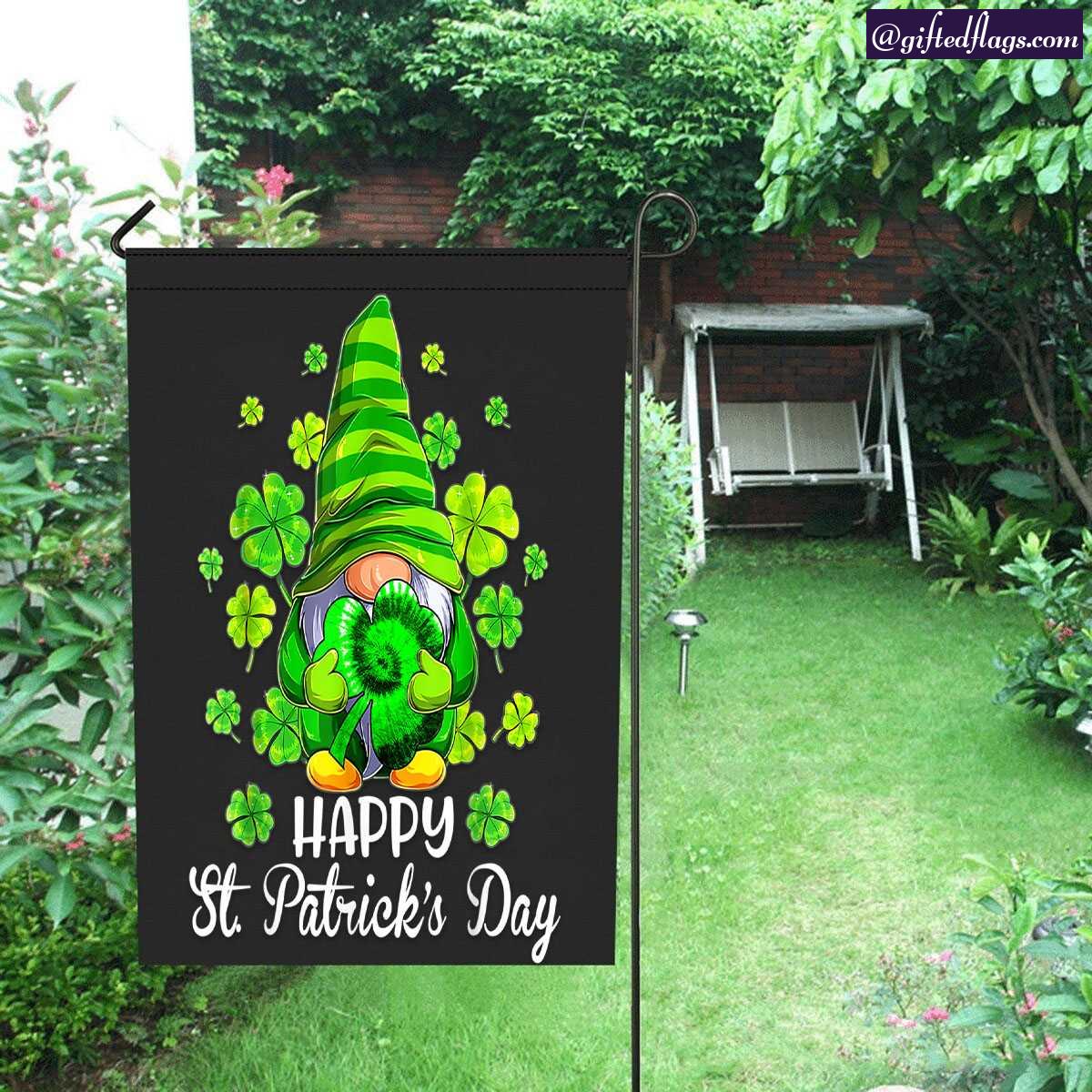 Happy St Patrick's Day Gnome Tie Dye Shamrock Irish Lucky Garden Flag, House Flag