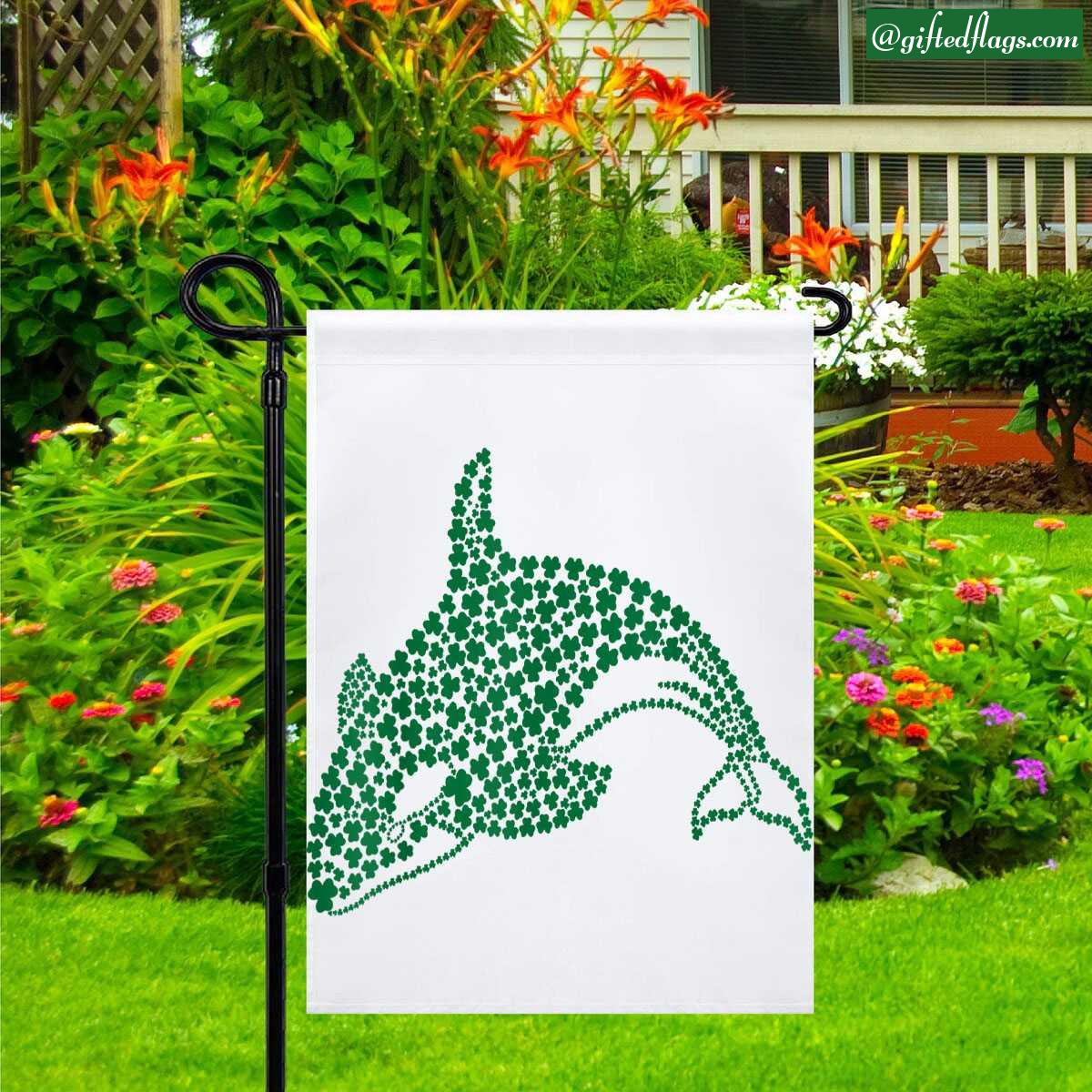 Funny Killer Whale Orca Fish Green Clover St Patrick's Day Garden Flag, House Flag