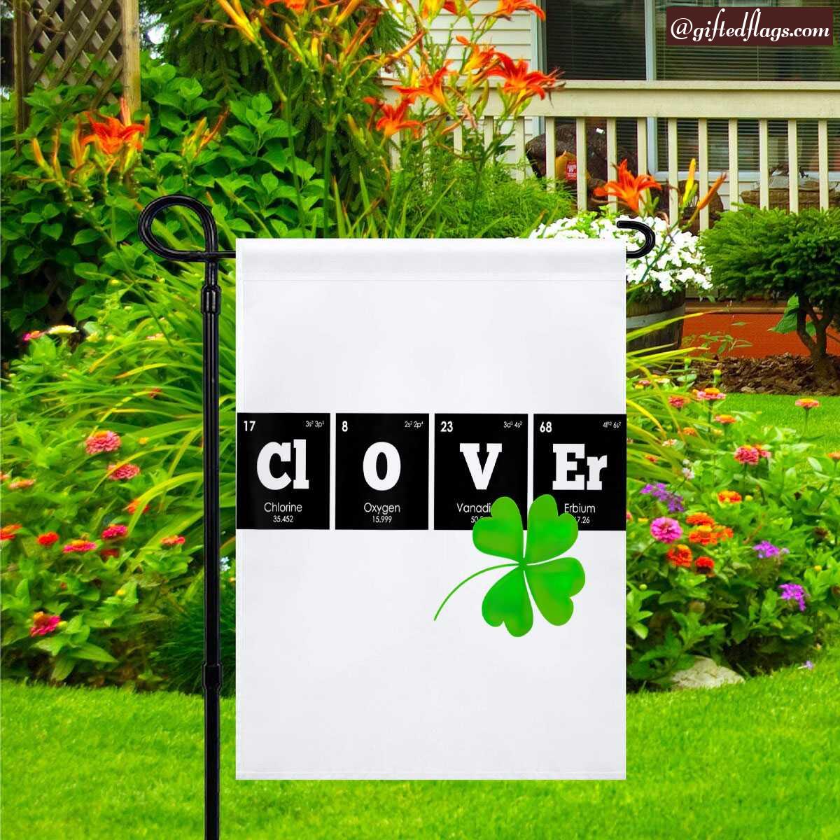 St Patrick Lucky Clover Chemistry Periodic Table Elements Garden Flag, House Flag