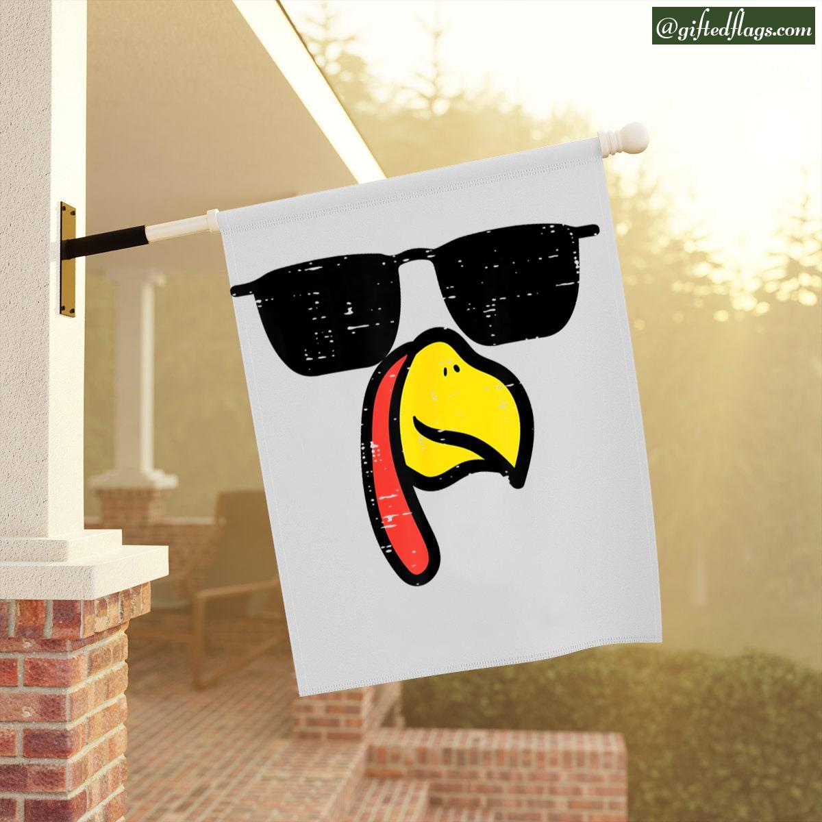 Thanksgiving Turkey Head Sunglasses Fall Garden Flag, House Flag