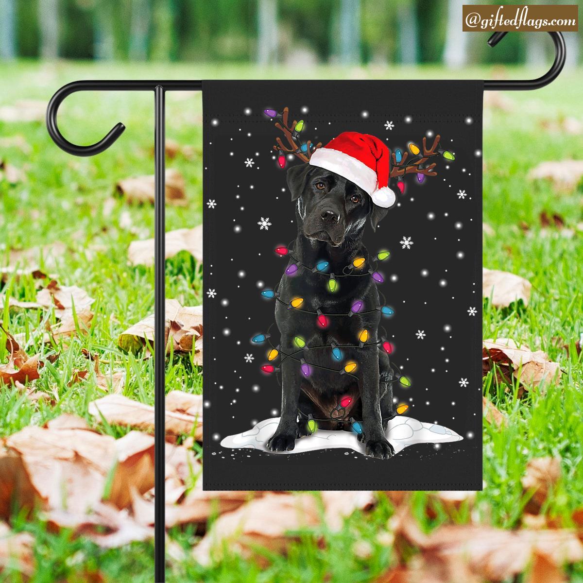 Black Lab Labrador Christmas Tree Light Pajama Dog Xmas Garden Flag, House Flag