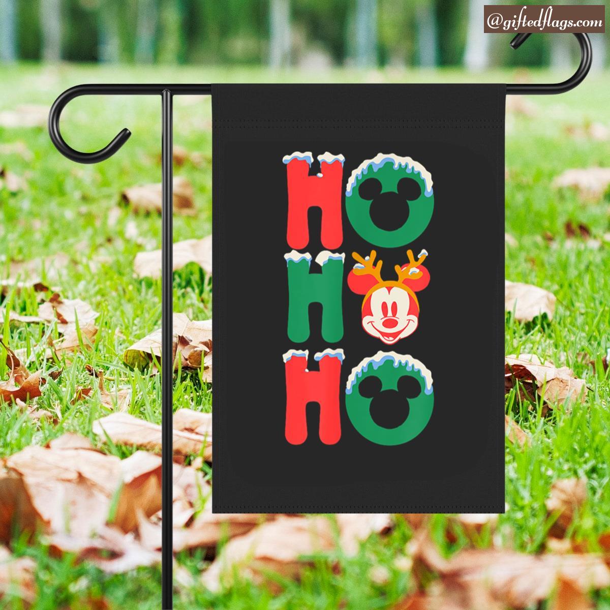 Mickey Mouse Ho Ho Ho Snowy Christmas Antlers Garden Flag, House Flag