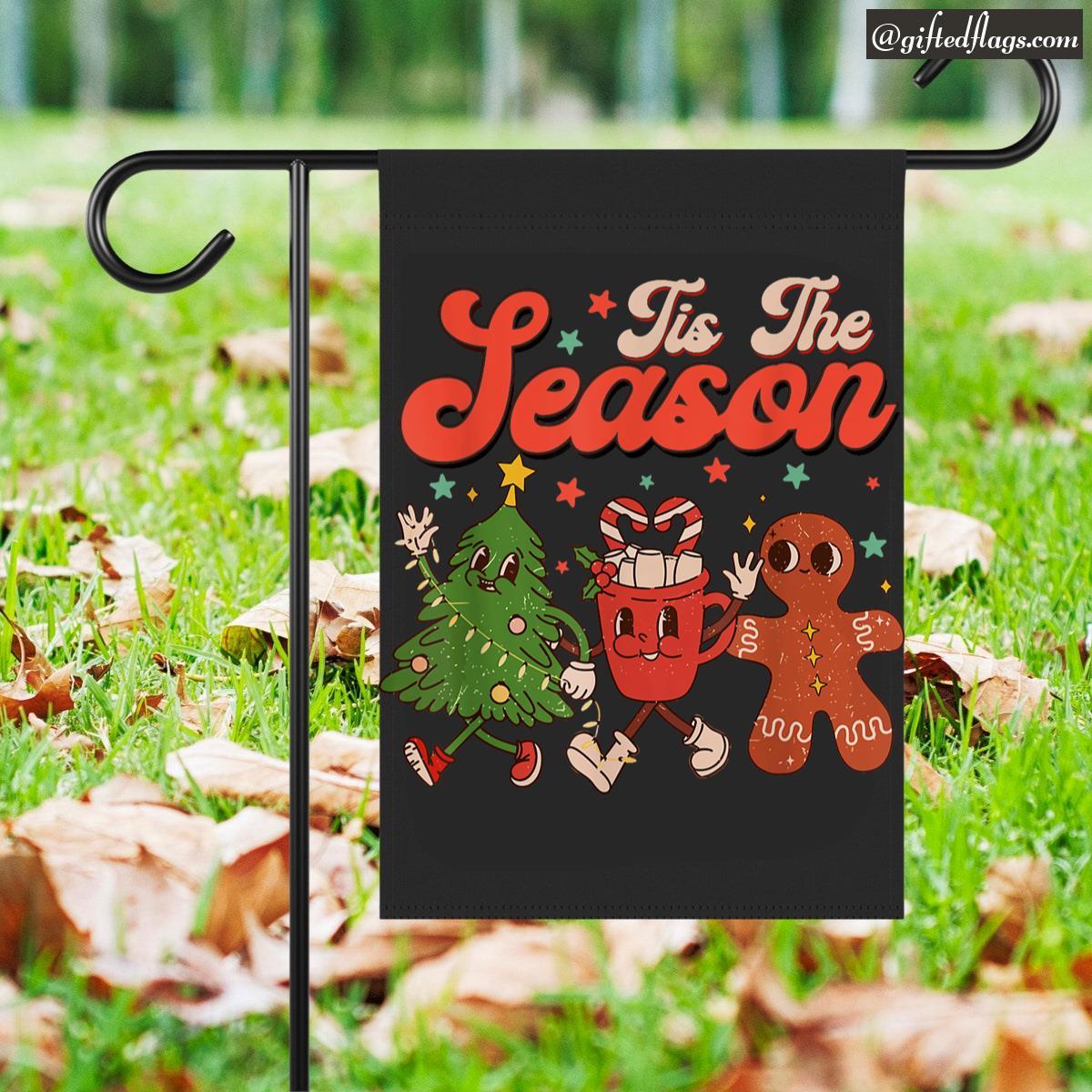 Tis The Season Christmas Tree Gingerbread Cookie Coffee Garden Flag, House Flag