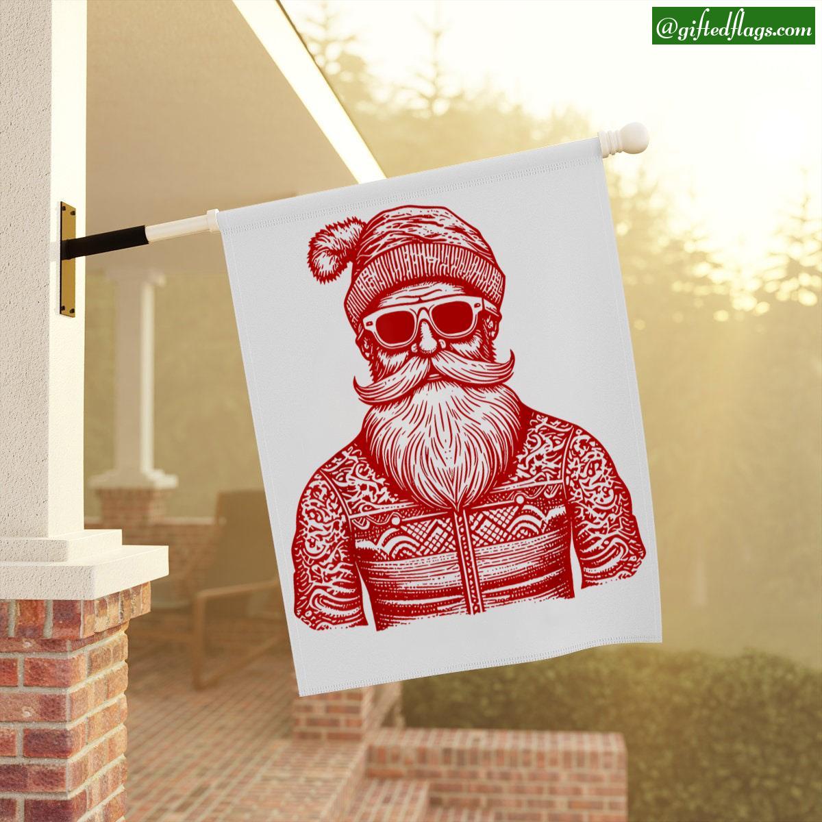 Hip Santa Claus Christmas Hipster Dude Dad Ugly Garden Flag, House Flag