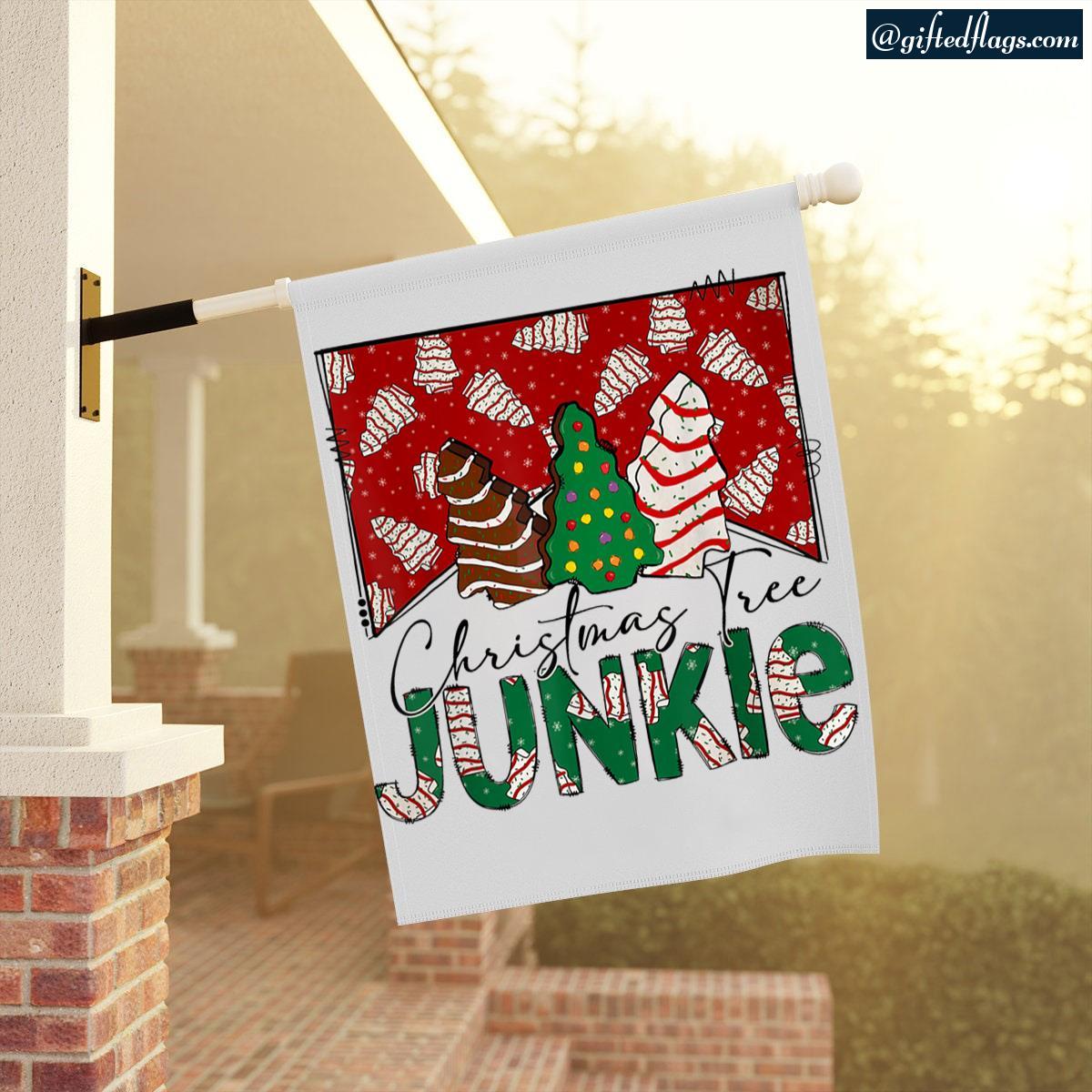 Funny Christmas Tree Cake Junkie Tis The Season Western Xmas Garden Flag, House Flag