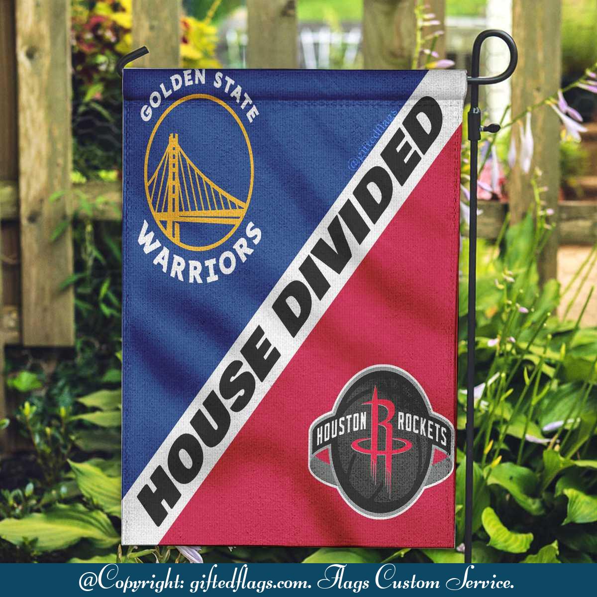 Golden State Warriors vs. Houston Rockets House Divided Flag, Warriors House Divided Flag