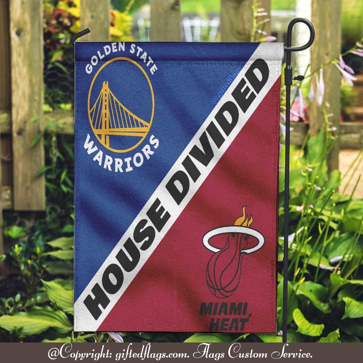 Golden State Warriors vs. Miami Heat House Divided Flag, Warriors House Divided Flag