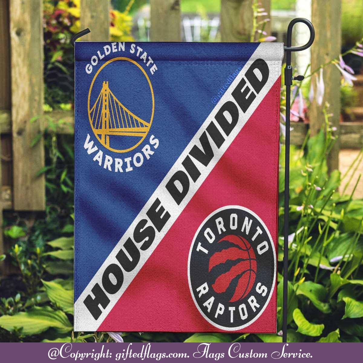 Golden State Warriors vs. Toronto Raptors House Divided Flag, Warriors House Divided Flag