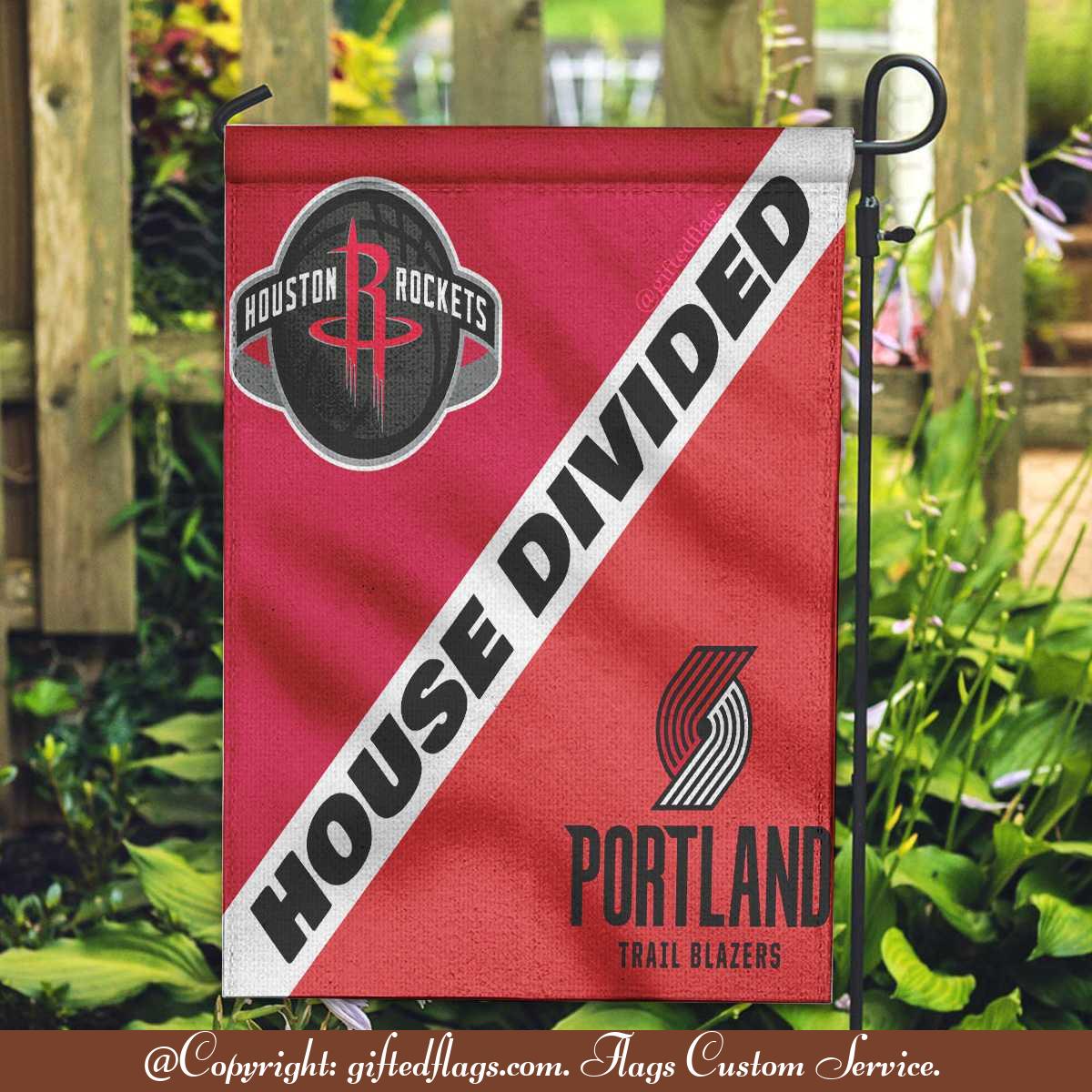 Houston Rockets vs. Portland Trail Blazers House Divided Flag, Rockets House Divided Flag