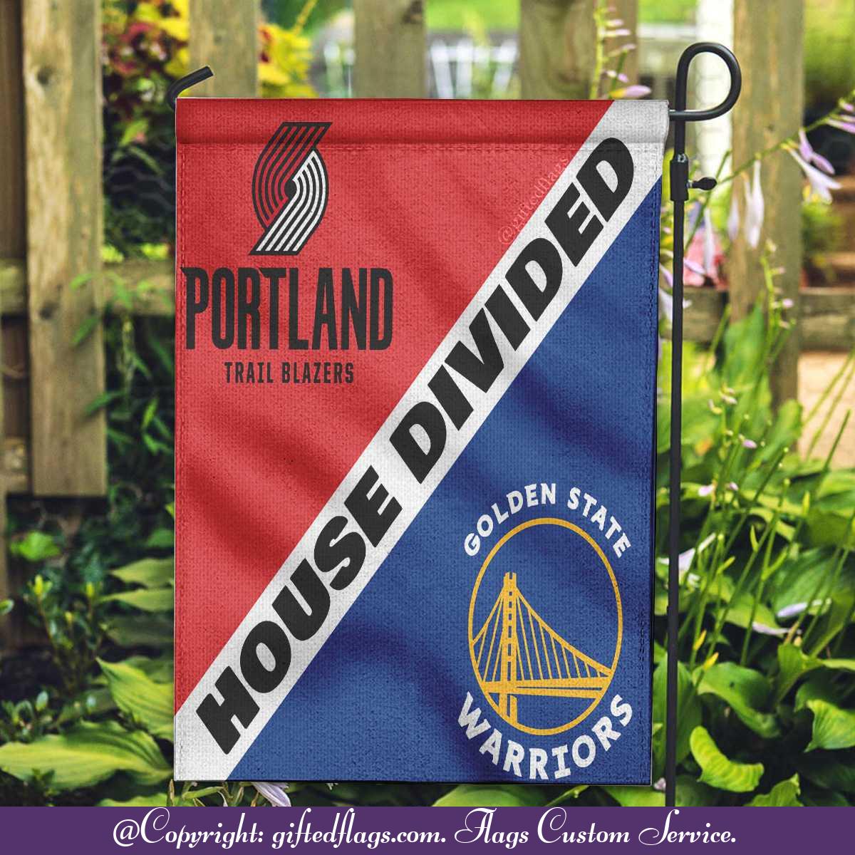 Portland Trail Blazers vs. Golden State Warriors House Divided Flag, Trail Blazers House Divided Flag
