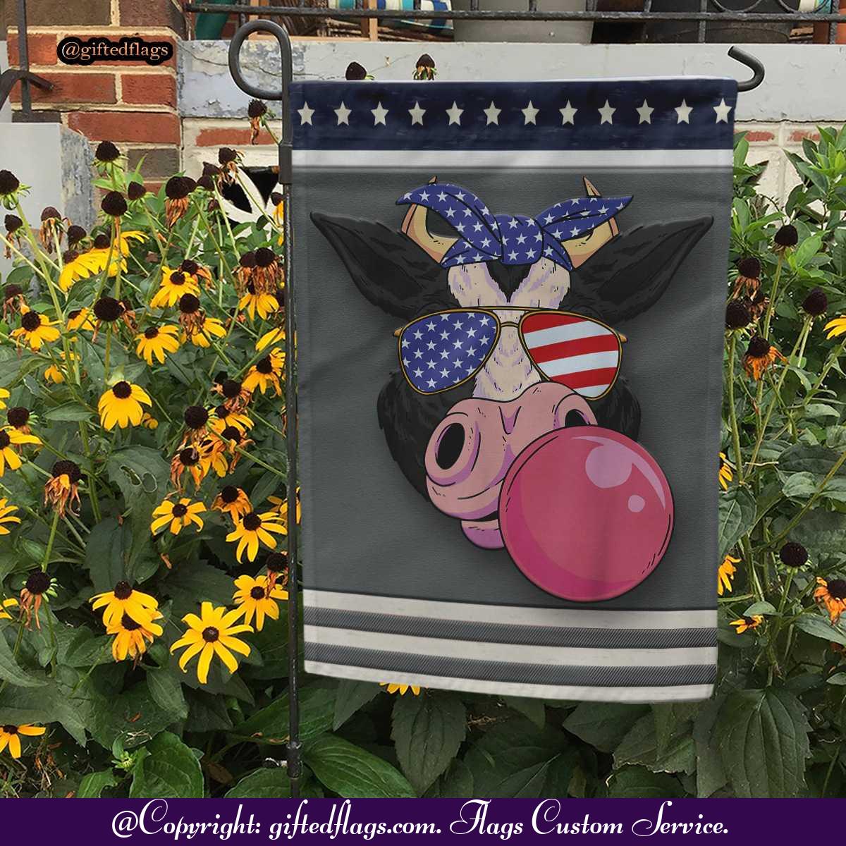 Bubble Gum Cow 4th Of July Usa Patriotic Cow Garden Flag, House Flag