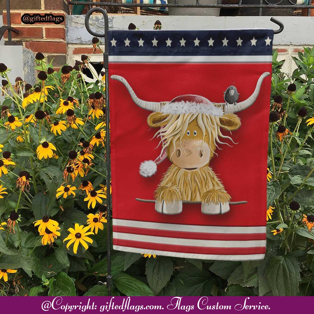 Happy Christmas Highland Cattle I X Mas Highland Cow Garden Flag, House Flag