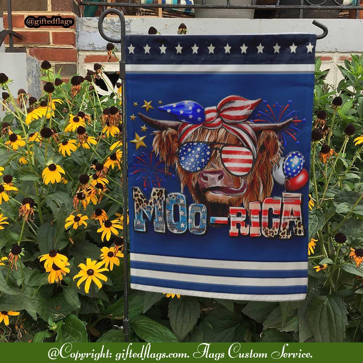 Moo Rica American Highland Cow Western 4th Of July Garden Flag, House Flag