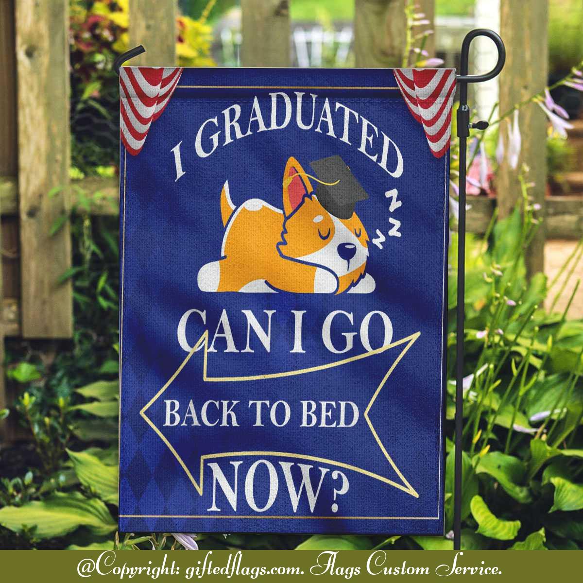 Sleeping Corgi Dog I Graduated Can I Go Back To Bed Now Garden Flag, House Flag