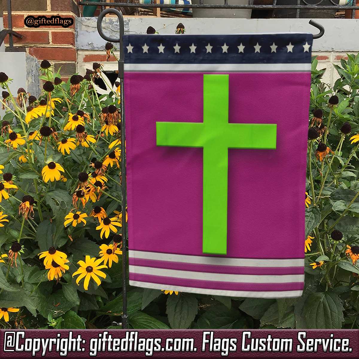 Christian God Jesus Cross Lime Green Garden Flag, House Flag