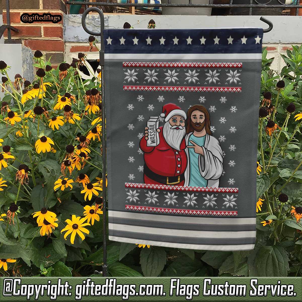 Funny Christmas Santa Jesus Jingle Bros Wassail Garden Flag, House Flag